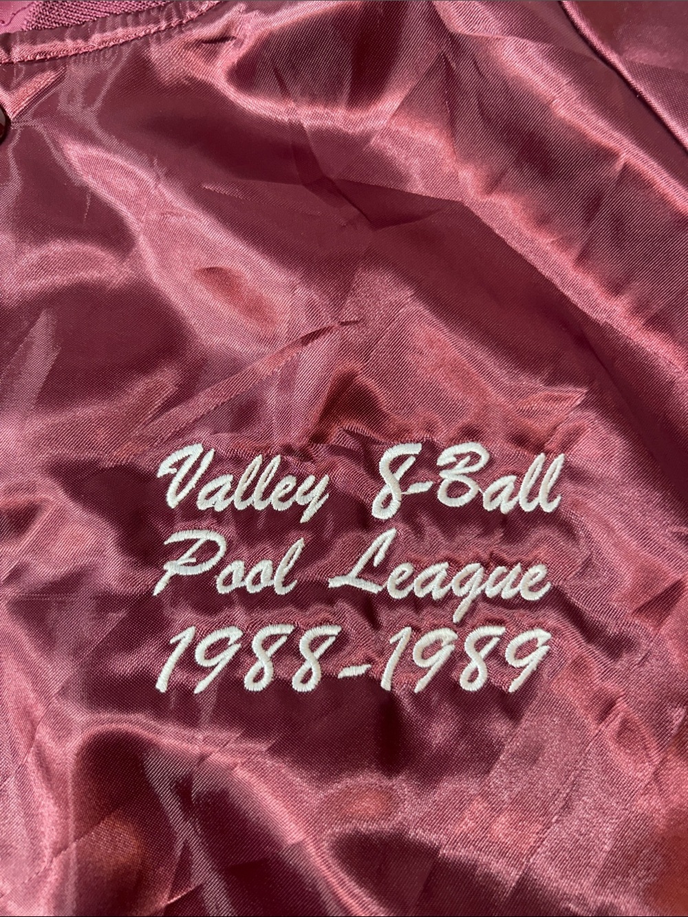 Tommy’s Maroon Nylon Bomber Jacket - Valley 8-Ball Pool League ‘88-‘89 “Nino” - Picture 3 of 7